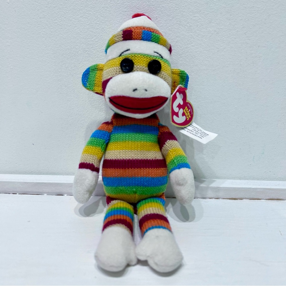 TY Beanie Baby Striped Multi Colour Socks the Sock Monkey 8.5‎ inches